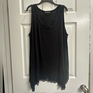 LANE BRYANT BLACK TANK TOP, lace edging around neck and bottom hem. size 18/20